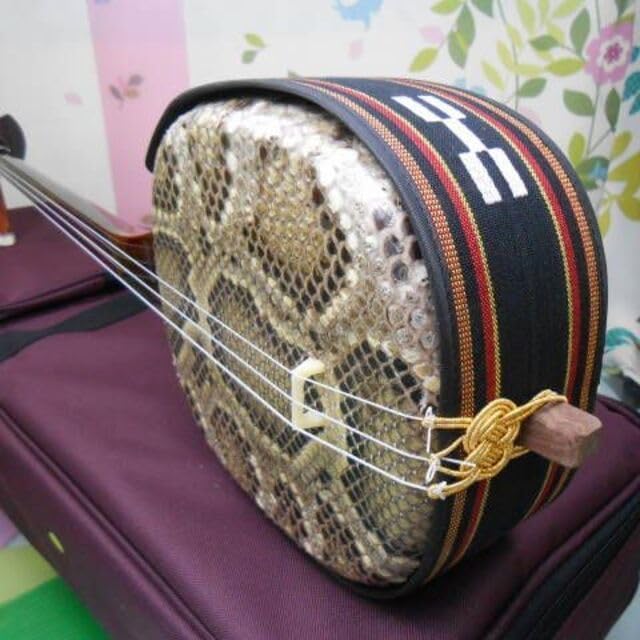 ケース付 楽器・音響機器 紫檀 沖縄三線 蛇皮強化張り と セミハード